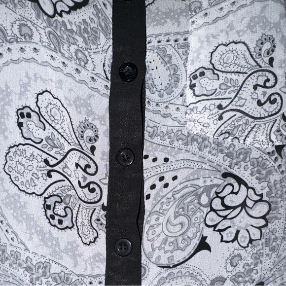 Black & Gray Mesh See Through Button Down Blouse with Paisley Pattern - Picture 4 of 8